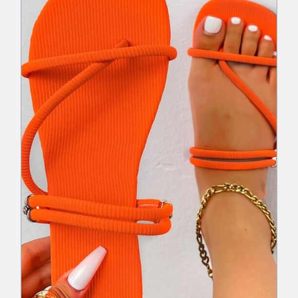 Vibrant Orange Strappy Sandals - Picture 1 of 7